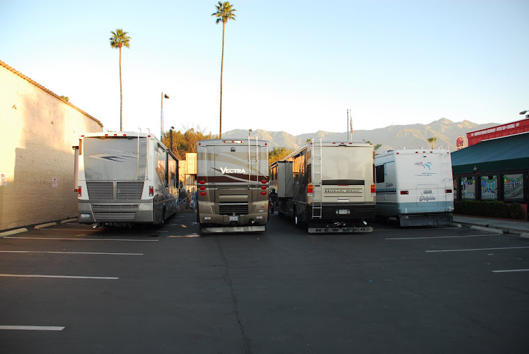 Four RVs Parked on Colorado Blvd. (view from back)
