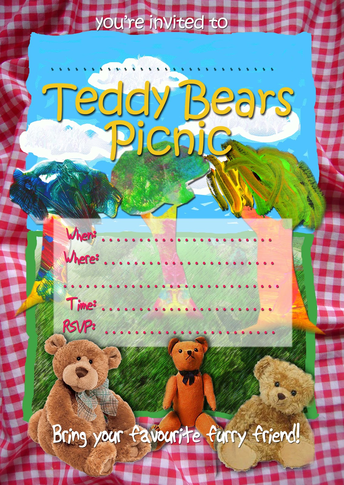 FREE Kids Party Invitations: Teddy Bears Picnic Invitation