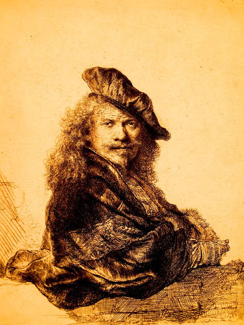 Grabado de un autorretrato de Rembrandt