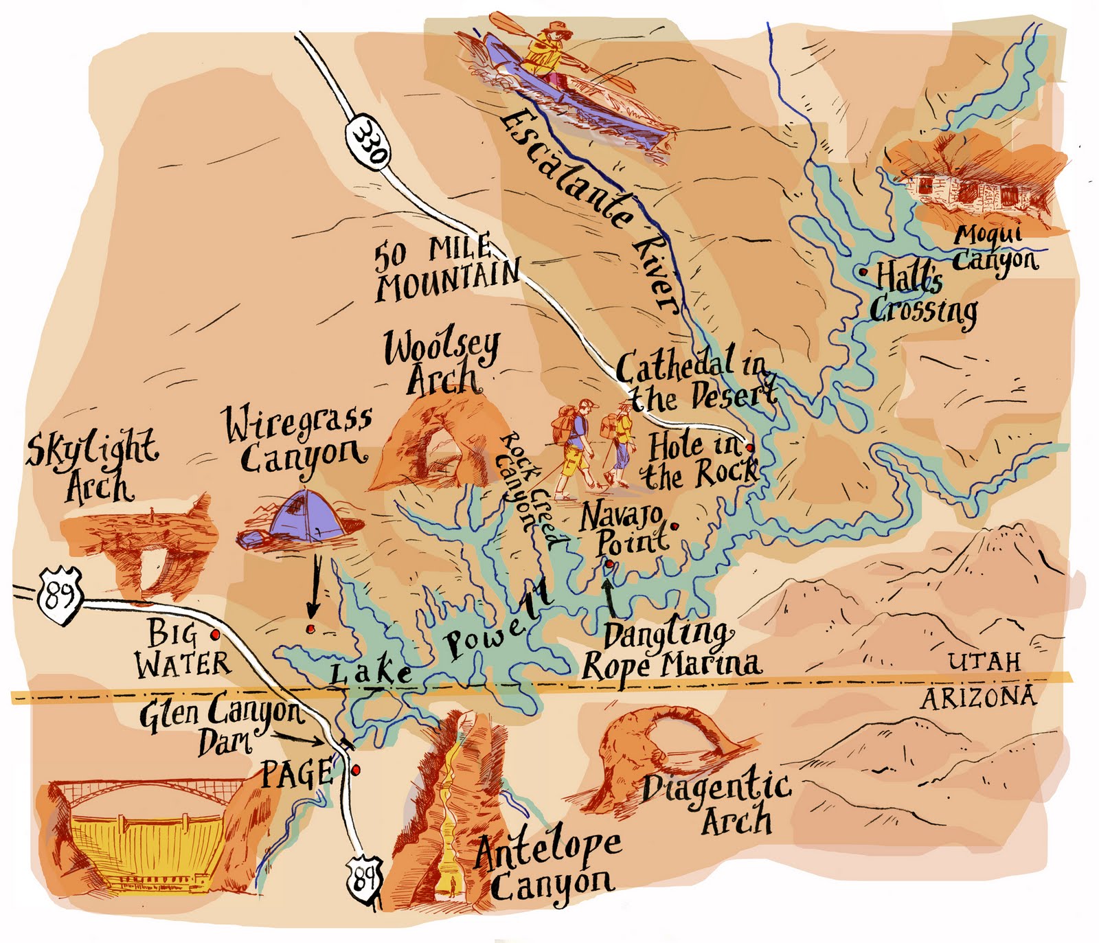 Michael A Hill Illustration: Glen Canyon illustrated map
