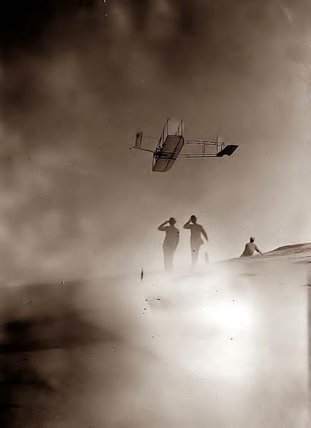 Wilbur Wright flying. Kitty Hawk, NC 1911