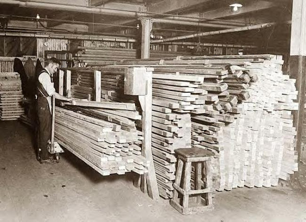 Examining spruce for airplanes. Undated