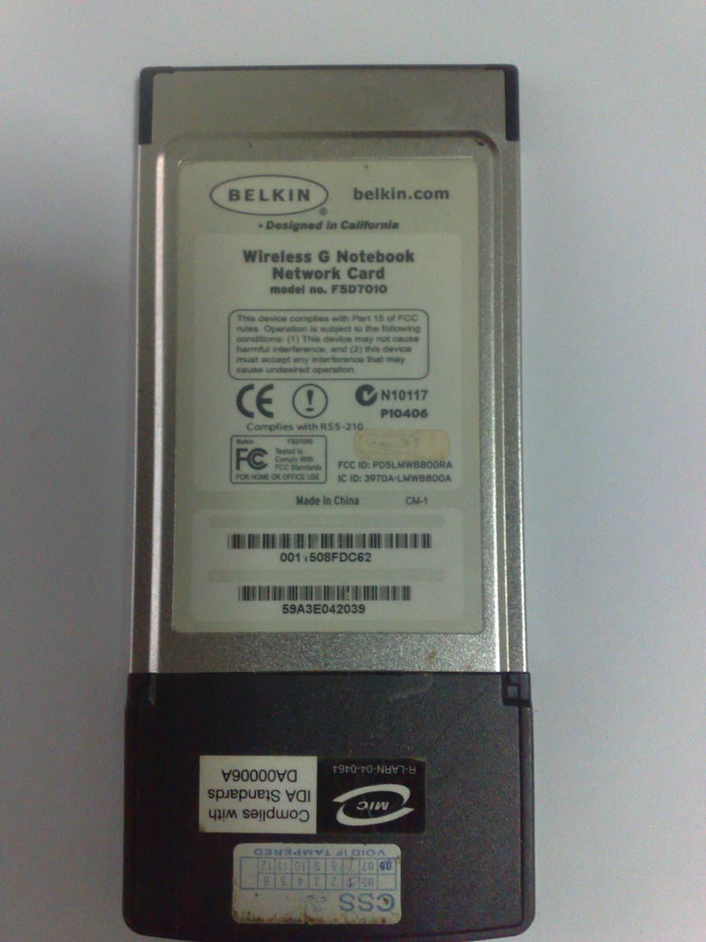 GIS 034 BELKIN Wireless G Notebook Network Card