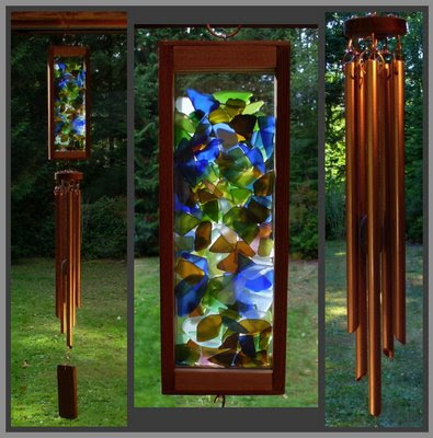 windchime, stained glass, copper