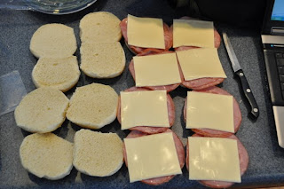 Open sandwiches with meat and cheese on them