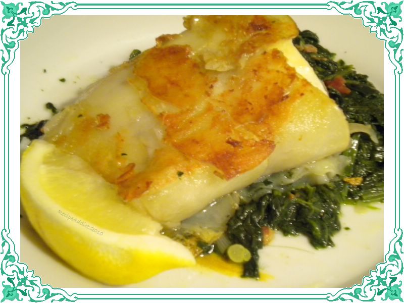 RecipeAddict Potato Crusted Halibut with Sauteed Spinach