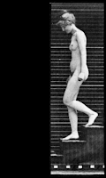 MUYBRIDGE - Photos et animation d'une femme nue descendant un escalier et d'un homme nu montant un escalier.