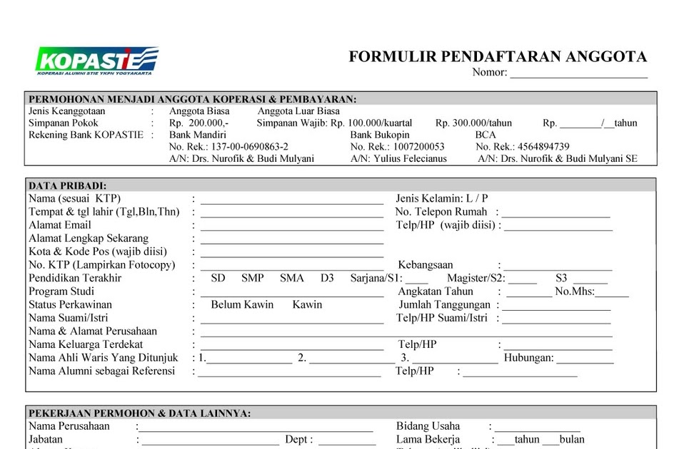 Contoh formulir dalam bahasa inggris