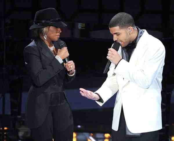 Drake & Mary J performing Lady GaGa accepting an award.