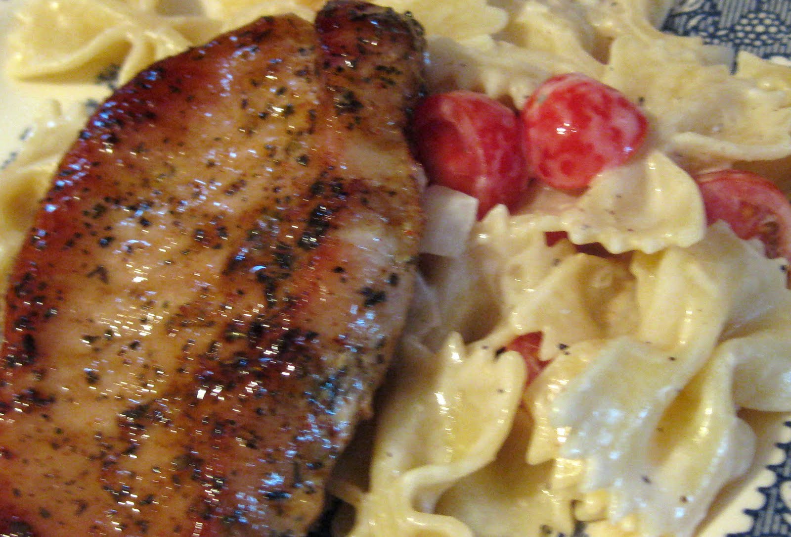Simply Satisfying Basil Brown Sugar Pork Chops w/ Caesar Pasta