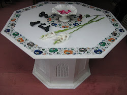 White Marble Inlay Dining Table Tops