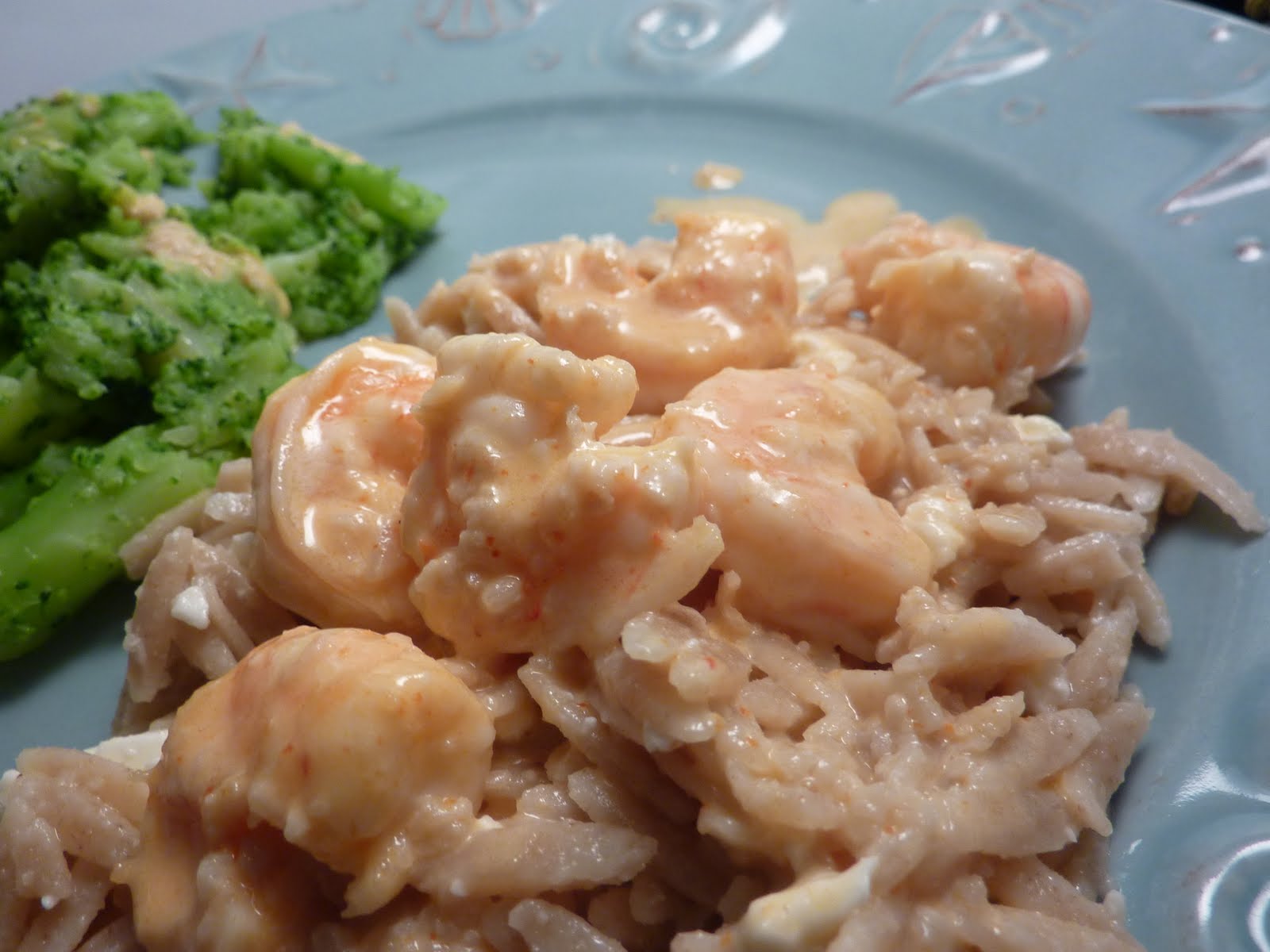 Bitchin' In The Kitchen Spicy Shrimp over whole wheat orzo with feta