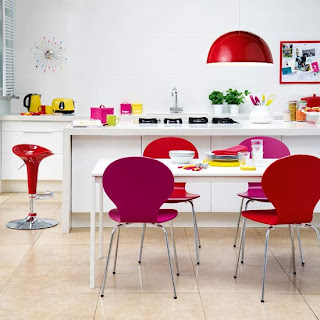Colorful Bright Kitchen Rainbow brights are perfect for giving a dull room wow factor. Choose at least three colours to work with - any less and it will look too staid - and use them sparingly around the space for maximum impact. A white background is best as it will make the brights stand out and look extra fresh