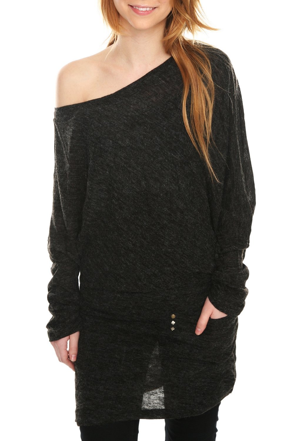 Black Asymmetric Pocket Sweater Top