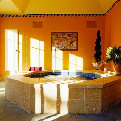 Bathroom  Kitchen Paint on Painting Is Seen Above An Octagon Shaped Bathtub In The Bathroom