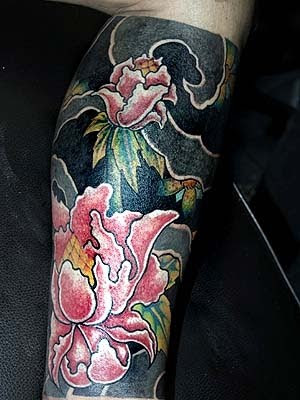 Dark Flower Tattoo On Foot