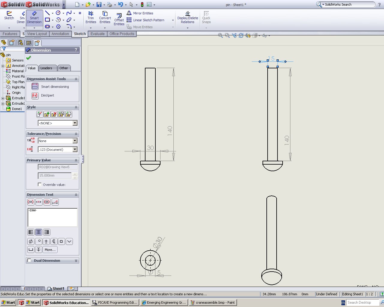 Emerging Engineering Group M Drawing of the pin