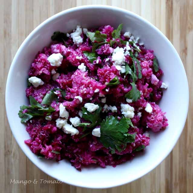 Mango & Tomato Quinoa salad with beets, daikon radish and feta