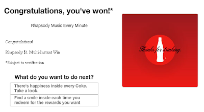 MyCoke Rewards Rhapsody Music Every Minute Instant Win Game