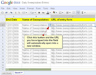 how to organize your daily sweepstakes with Google docs spreadsheet