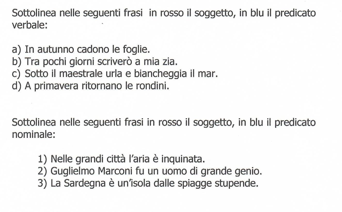 Analisi logica: il soggetto, il predicato verbale e nominale - Prova di