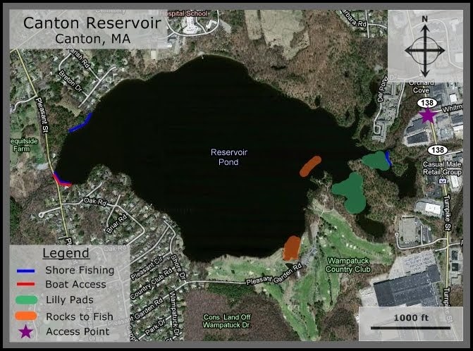massachusetts bass fishing spots: canton reservoir, canton, ma