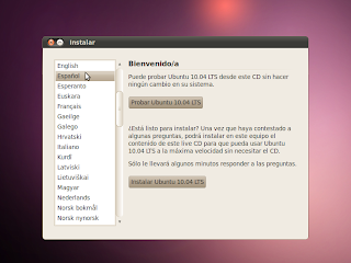 Pantalla de instalación