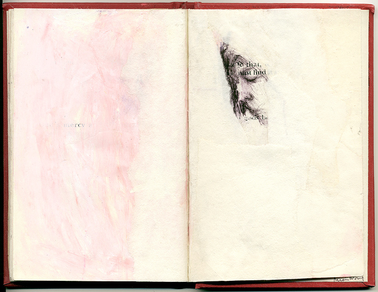 mercy, And Other Observations, 2007. pen, acrylic & collage on altered book.