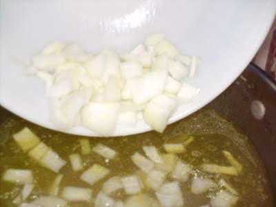 Add diced onions to broth.