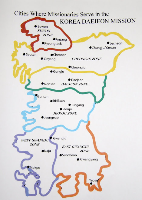 The 6 Zones of the Daejeon Mission and cities where missionaries serve