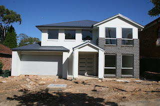 ironstone roof, surfmist render/ paint weatherboard, urban blue brick ...