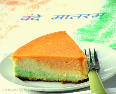 Tri color & tri flavor cheesecake - 50+ Ideas for India Independence Day Party, August 15th - craft, Books, recipes & national symbol craft - Tiger, lotus, mango, banyan tree, peacock crafts