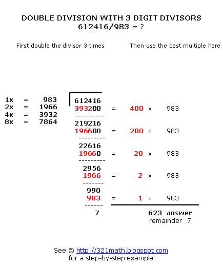 Double Division with 3 Digit Divisors 612416/983 | How to do/teaching