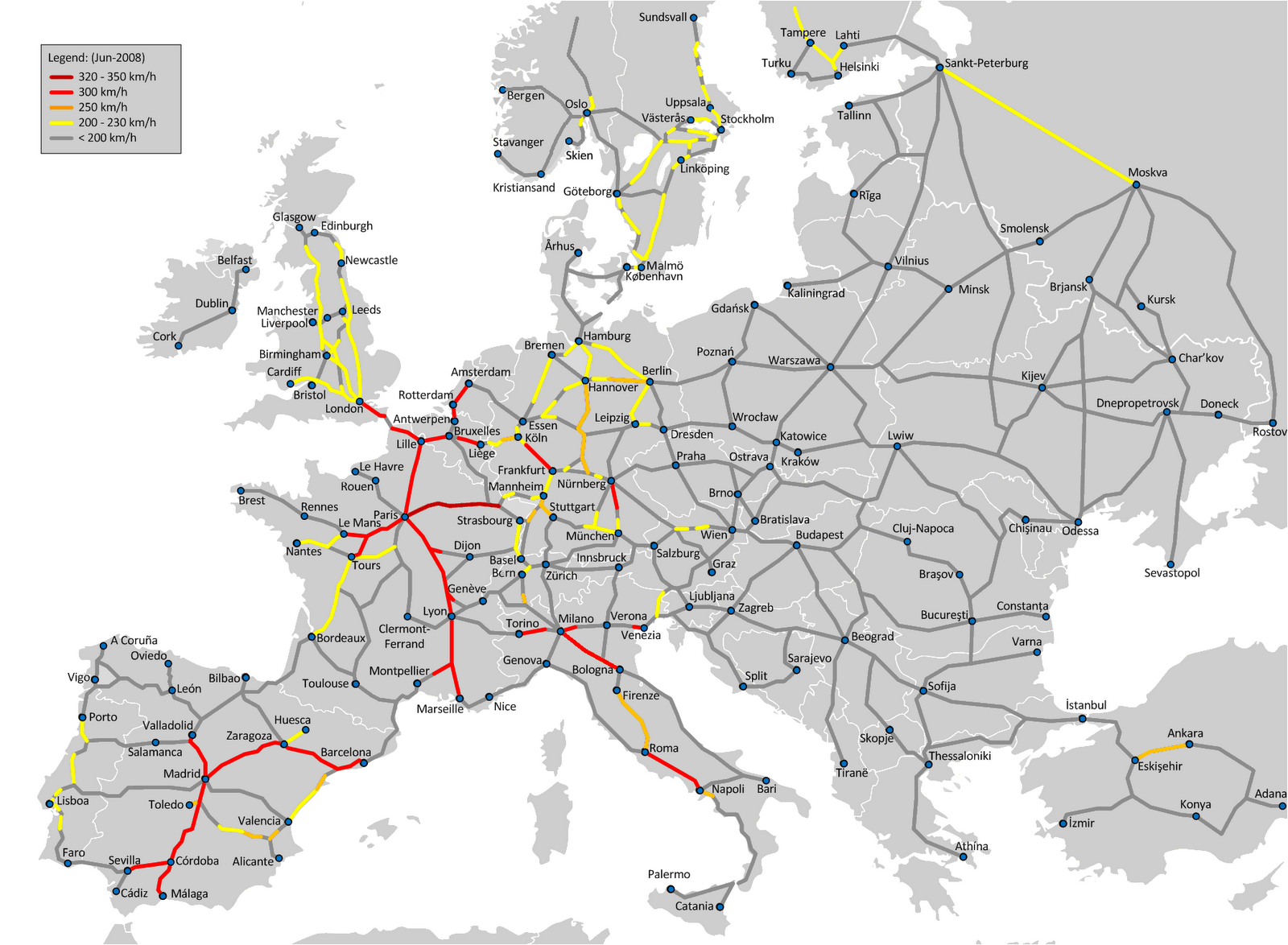 Bahnnetz Europa Karte | Landkarte