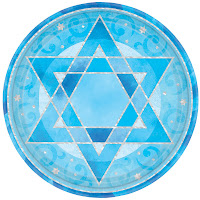 Pale blue Star of David in a circle