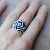 Zebra - Beaded Ring on Hand