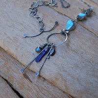 Labradorite Necklace with Lapis and Garnet in Oxidized Sterling Silver