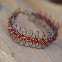 Lacy Loops Handmade Artisan Bracelet - Copper and Carnelian 