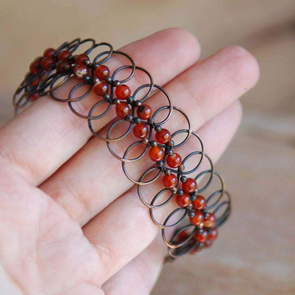 NeroliHandmade Lacy Loops Handmade Artisan Bracelet Copper and Carnelian