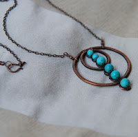 Copper Circles and Turquoise Wire Wrapped Necklace
