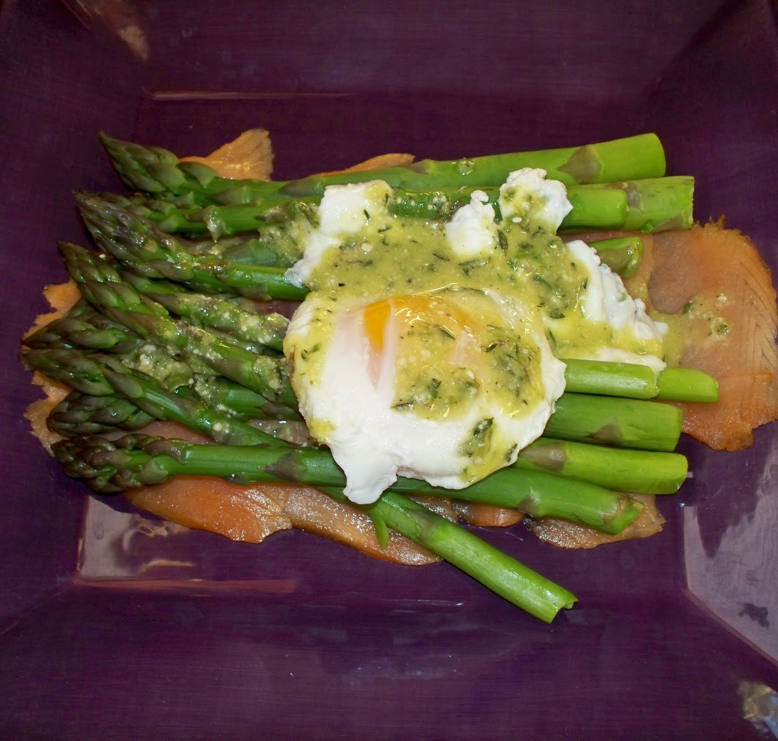 The Purple Cook Stacked Asparagus, Salmon, Poached Egg Salad