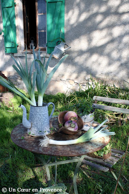 Légumes du marché posés sur un guéridon au mazet