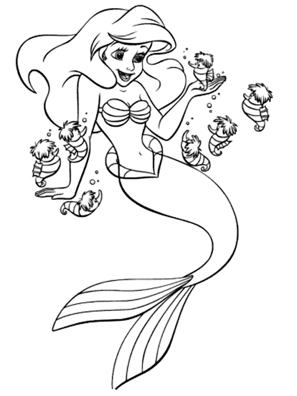 Ariel the Little Mermaid is swimming surrounded by little fish - she  title=