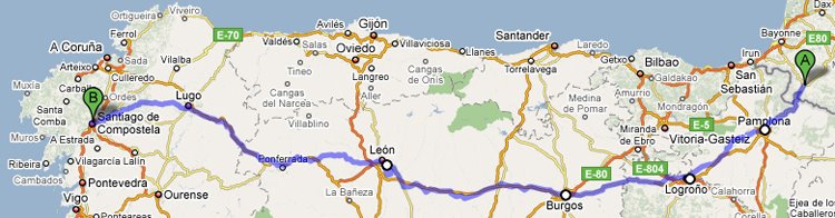Map of the Camino Frances