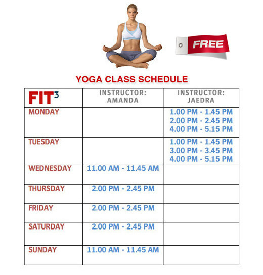 FIT3 YOGA FITNESS RUNNING SUPERSTORE FIT3's Free Yoga Class Schedule Tyson's Corner (DC