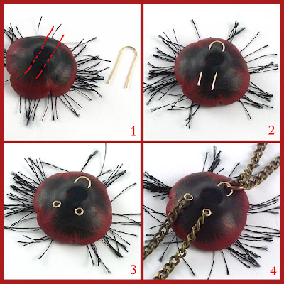 red poppy polymer clay bead necklace  step by step