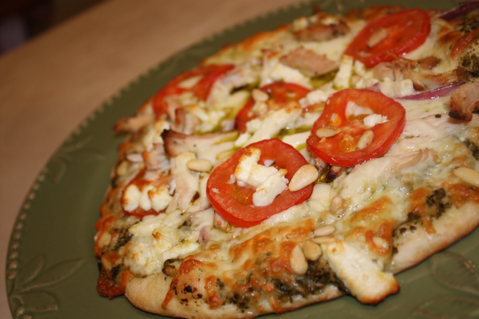 My Sister's Kitchen Pesto Chicken Pizza with Feta and Pine Nuts