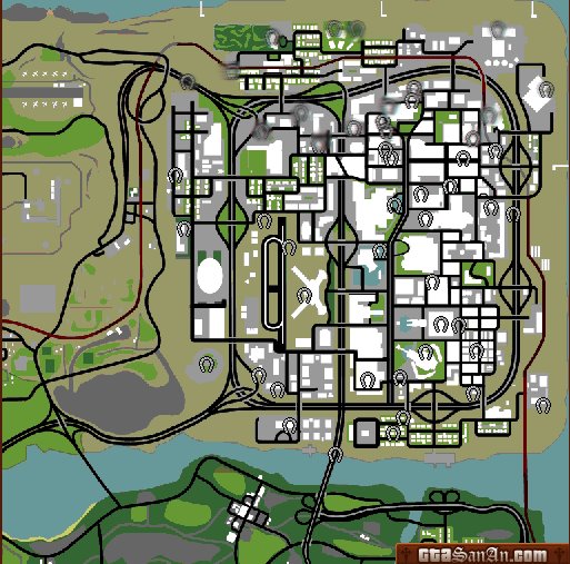 GTA San Andreas: Mapa com a localização das 100 pichações do jogo