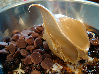 Ingredients for No-Bake Vegan Peanut Butter Protein Bars in silver bowl - 19