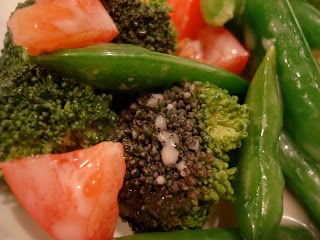 Close up of raw vegetables with homemade slaw dressing